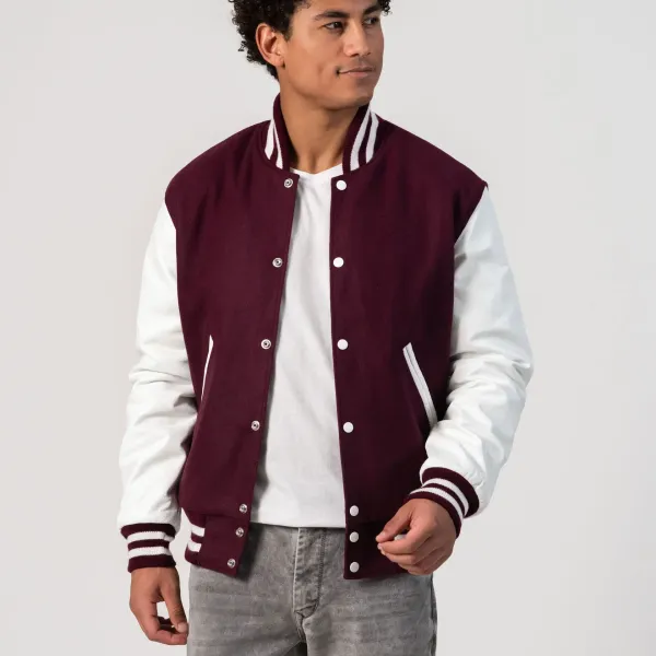 Dark Gray Wool Maroon Sleeves Collar Varsity Jacket Letterman Baseball  College | eBay