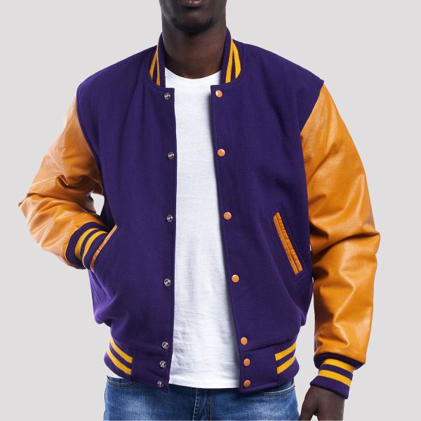 Purple and yellow letterman jacket hotsell