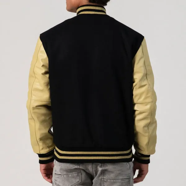 Varsity Base Men Jacket Black Melton Body And Vegas Gold Varsity Base Men Jacket Black Melton Body And Vegas Gold