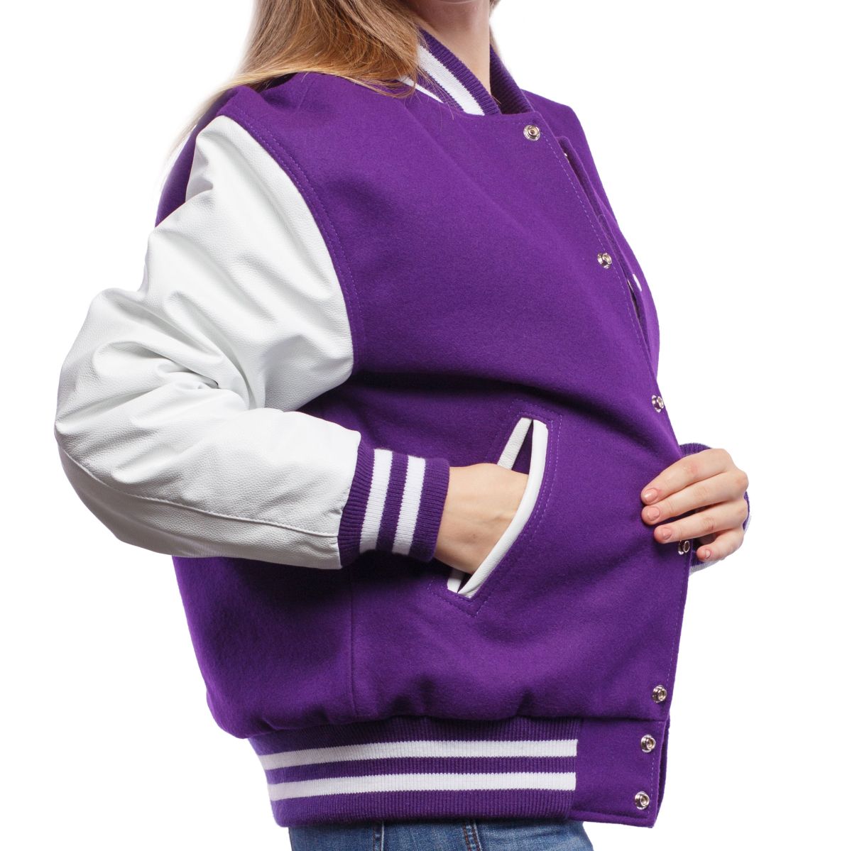 Varsity Base Purple Wool Body & Bright White Leather Sleeves Letterman Jacket , Xxs