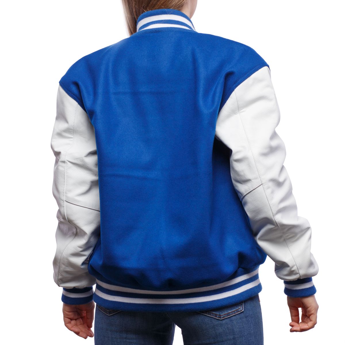 Royal Blue / White Leather Varsity Letterman Jacket - $149.99