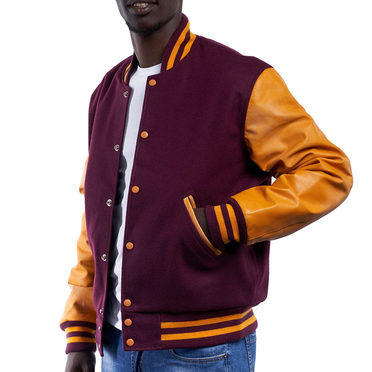 Varsity Jacket Baseball Letterman Bomber School Collage Maroon Wool and  Genuine Green Leather Sleeves (XXS, Maroon) at  Men's Clothing store