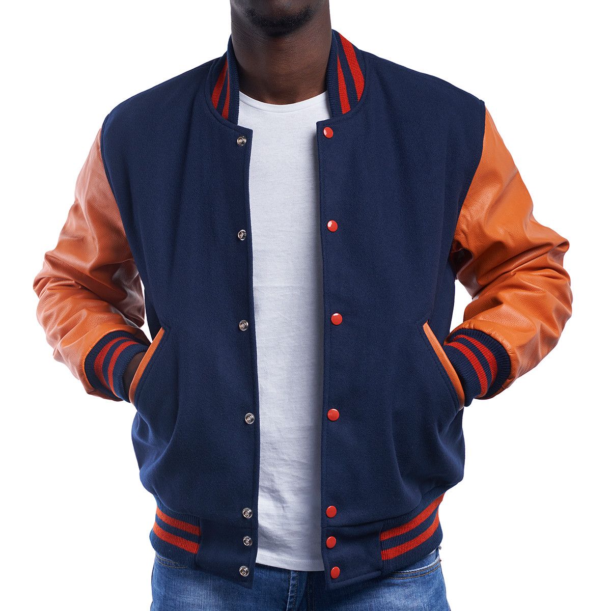 Mens Blue & Brown Varsity Jacket, Letterman Jacket Mens