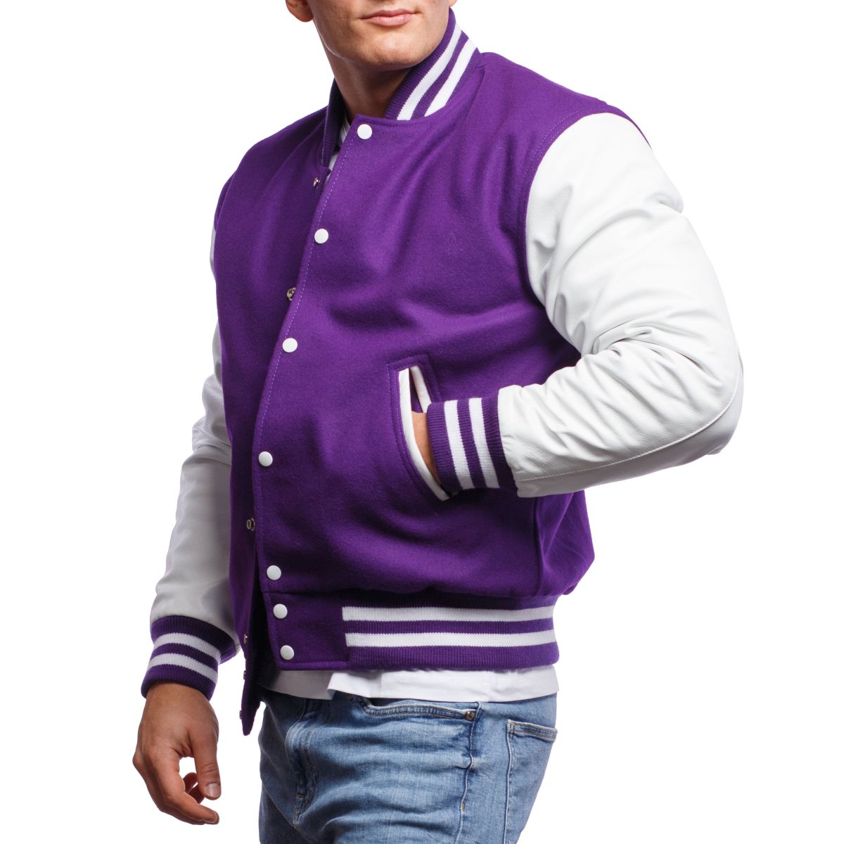 Varsity Base Men Jacket Purple Wool Body White Leather Sleeves ...