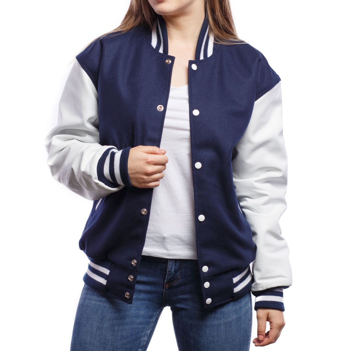 navy blue varsity jacket womens