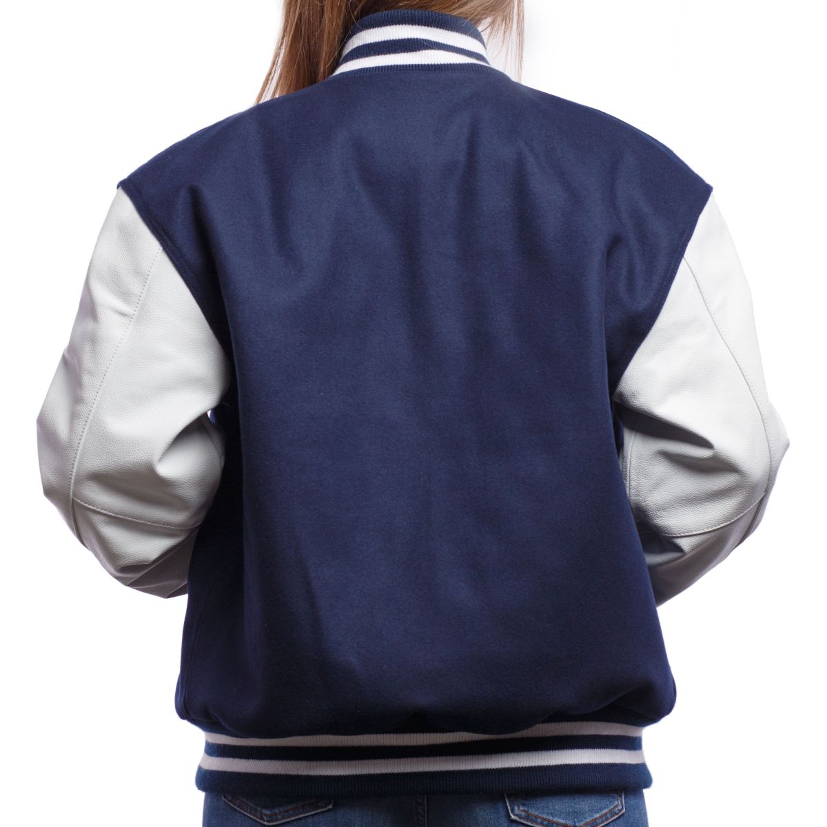 Royal Blue Wool & White Leather Sleeves Letterman Jacket