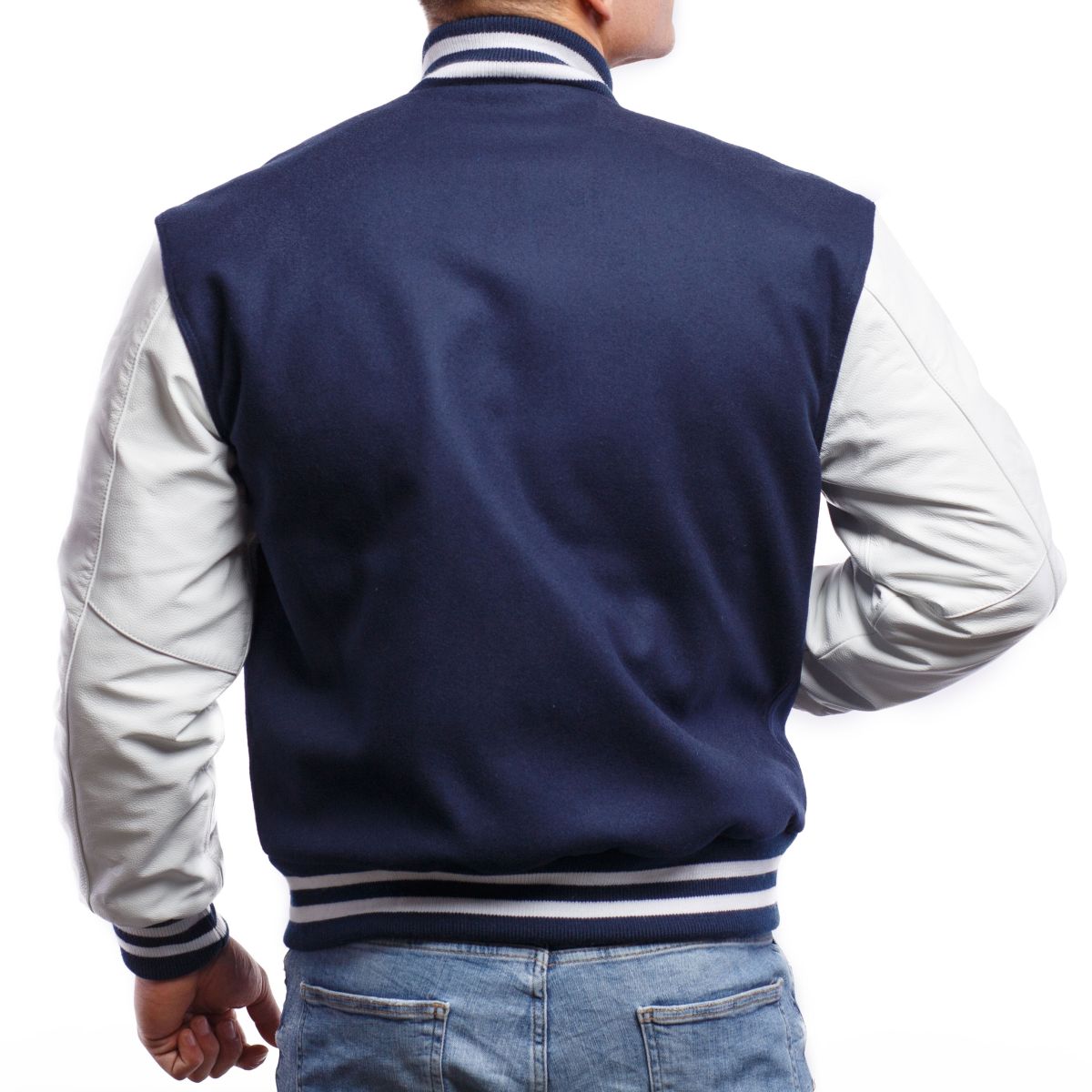 Varsity Base Men's Letterman Jacket Royal Blue Wool & White