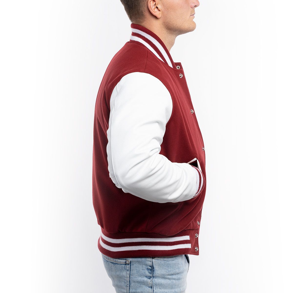 White Leather & Cardinal Red Wool Varsity Letter Jacket