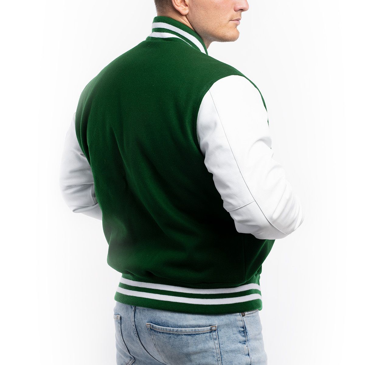 Kelly Green Letterman Jacket with Black Leather Sleeves