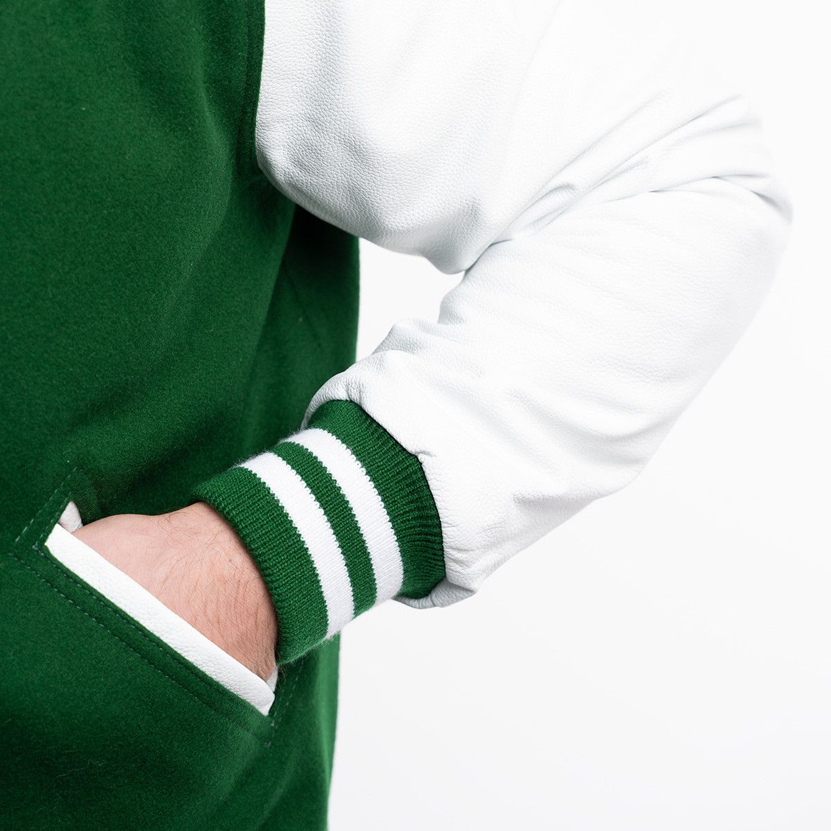 Varsity Base Kelly Green Wool Body & Bright White Leather Sleeves Letterman Jacket , Xxs