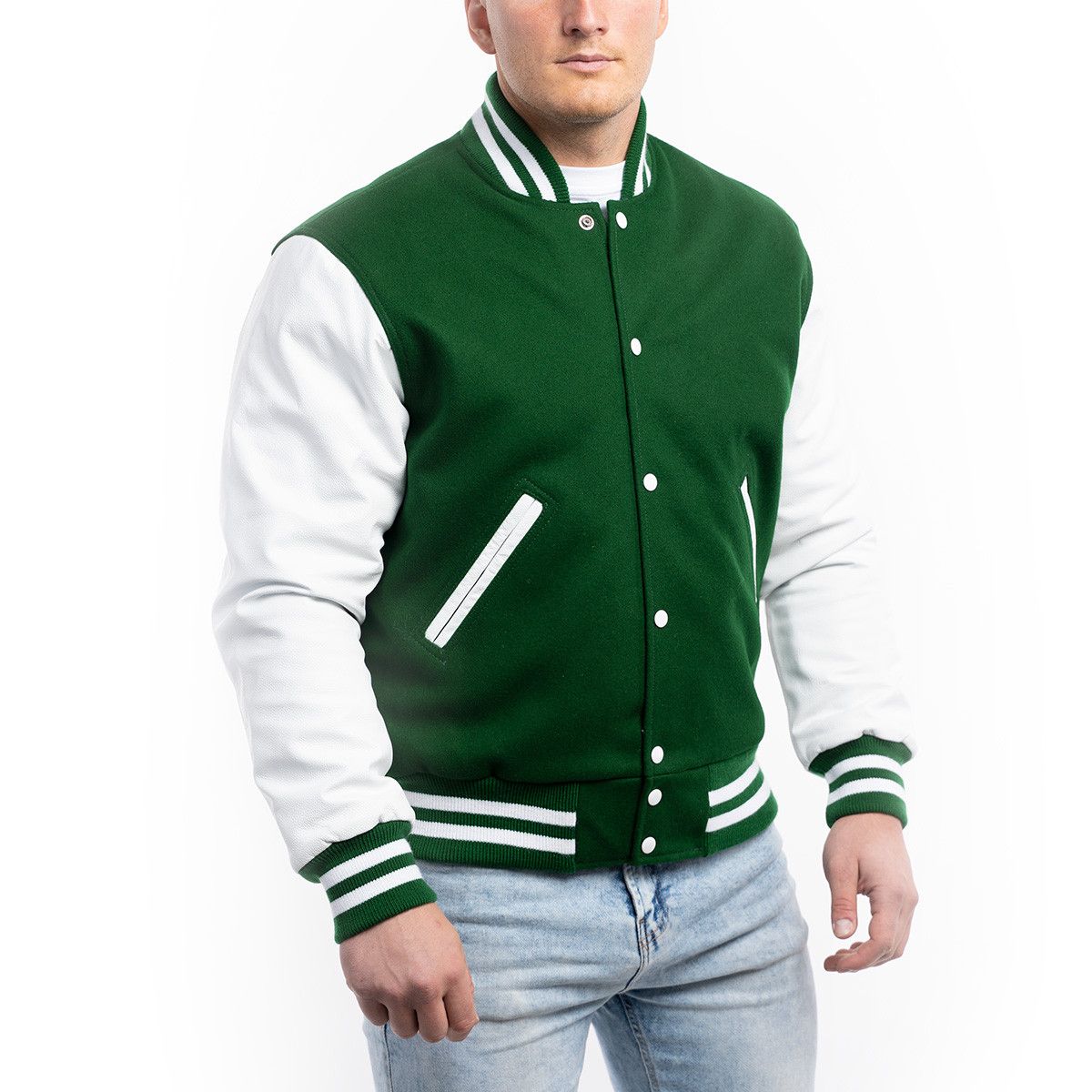 Letterman Off White Varsity Jacket Green - Jackets Masters