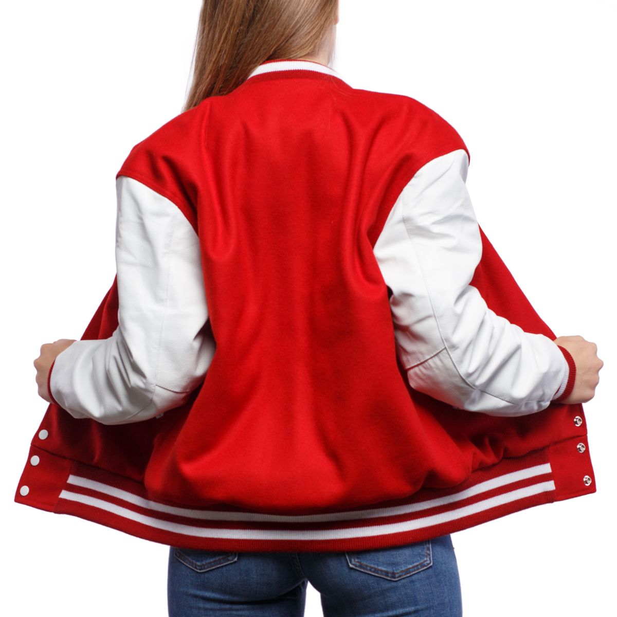 Final Sale Plus Size Plain Varsity Jacket in Red and White