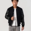 Black Wool & Genuine Leather Varsity Letterman Jacket