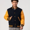 Black Wool Body & Bright Gold Leather Sleeves Letterman Jacket