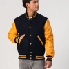 Black Wool Body & Bright Gold Leather Sleeves Letterman Jacket