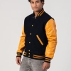 Black Wool Body & Bright Gold Leather Sleeves Letterman Jacket