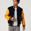 Black Wool Body & Bright Gold Leather Sleeves Letterman Jacket