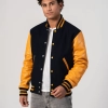 Black Wool Body & Bright Gold Leather Sleeves Letterman Jacket