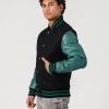 Black Melton Wool Body & Teal Leather Sleeves Letterman Jacket