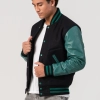 Black Melton Wool Body & Teal Leather Sleeves Letterman Jacket