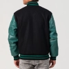 Black Melton Wool Body & Teal Leather Sleeves Letterman Jacket