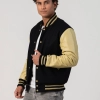 Black Melton Wool Body & Vegas Gold Leather Sleeves Letterman Jacket