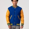 Bright Royal Body & Bright Gold Leather Sleeves Letterman Jacket