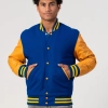 Bright Royal Body & Bright Gold Leather Sleeves Letterman Jacket