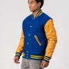 Bright Royal Body & Bright Gold Leather Sleeves Letterman Jacket