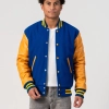 Bright Royal Body & Bright Gold Leather Sleeves Letterman Jacket