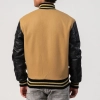 Camel Wool Body & Black Leather Sleeves Letterman Jacket