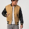 Camel Wool Body & Black Leather Sleeves Letterman Jacket