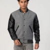 Light Oxford Wool Body & Black Leather Sleeves Letterman Jacket