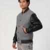 Light Oxford Wool Body & Black Leather Sleeves Letterman Jacket