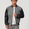 Light Oxford Wool Body & Black Leather Sleeves Letterman Jacket