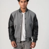 Light Oxford Wool Body & Black Leather Sleeves Letterman Jacket