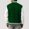 Kelly Green Wool Body & White Leather Sleeves Letterman Jacket With Zipper