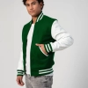 Kelly Green Wool Body & White Leather Sleeves Letterman Jacket With Zipper