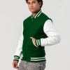 Kelly Green Wool Body & White Leather Sleeves Letterman Jacket With Zipper