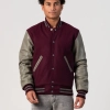 Maroon Body & Grey Leather Sleeves Letterman Jacket