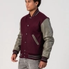 Maroon Body & Grey Leather Sleeves Letterman Jacket