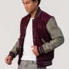 Maroon Body & Grey Leather Sleeves Letterman Jacket