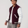 Maroon Body & White Sleeves Letterman Jacket With Byron Collar & Zipper