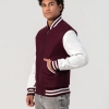 Maroon Wool Body & White Leather Sleeves Letterman Jacket With Zipper