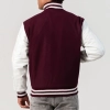 Maroon Wool Body & White Leather Sleeves Letterman Jacket With Zipper