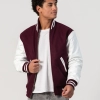 Maroon Wool Body & White Leather Sleeves Letterman Jacket With Zipper