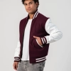 Maroon Wool Body & White Leather Sleeves Letterman Jacket With Zipper