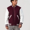 Maroon Wool Body & White Leather Sleeves Letterman Jacket With Zipper