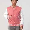 Pink Wool Body & Bright White Leather Sleeves Letterman Jacket