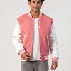 Pink Wool Body & Bright White Leather Sleeves Letterman Jacket